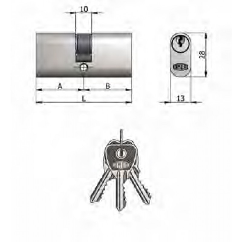 Art.140 / 06 H Omec; Doppelzylinder Messing Nickel Oval (5 Pins)