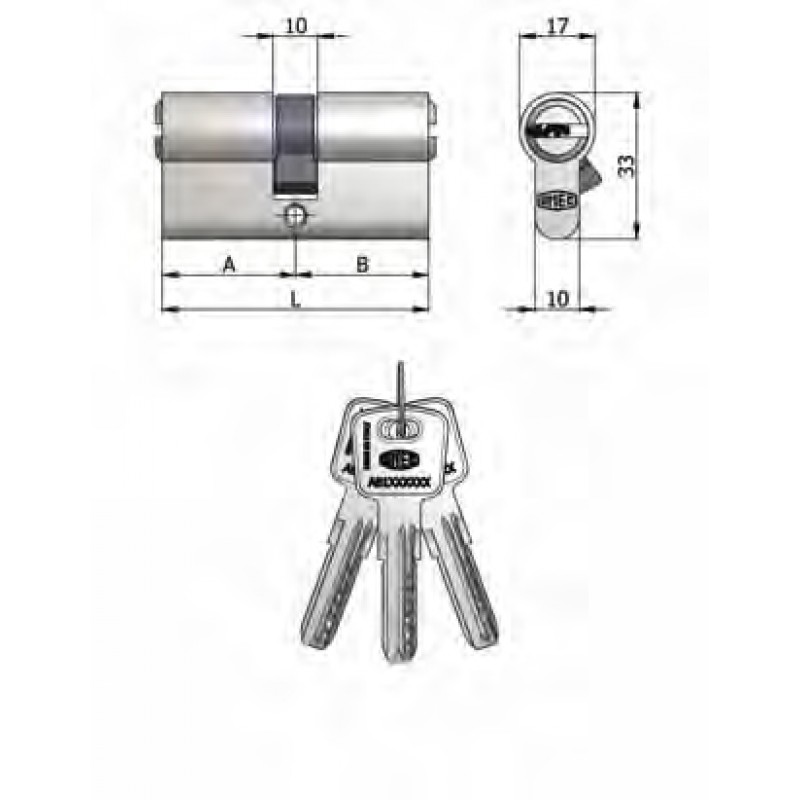 Art.2120 / 04 H Omec; Doppel Zylinder geformt Messing Nickel (6-polig)