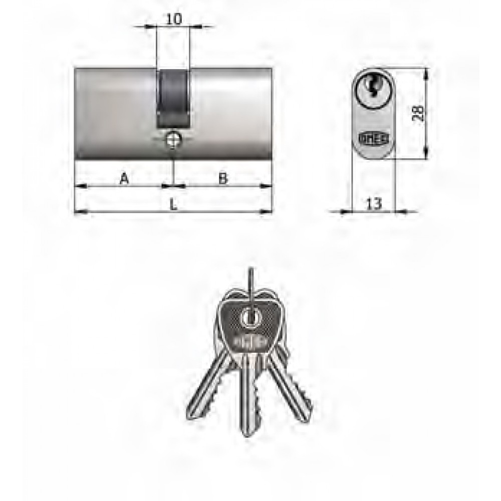 Art.140 / 10 H Omec; Doppelzylinder Messing Nickel Oval (5 Pins)