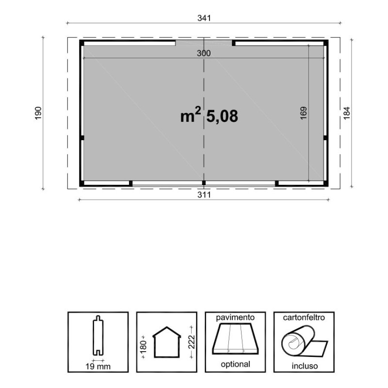 Kiosk aus rohem Tannenholz 5 M2 Rio Losa