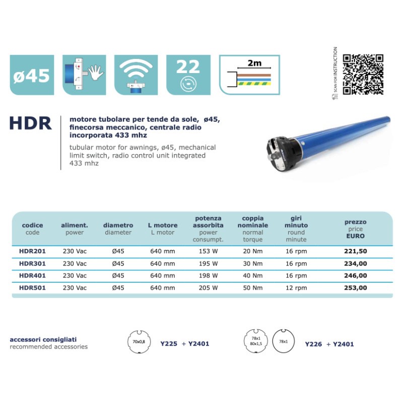 Markisenmotor-Set Almot SUN1B Funk 40 Nm mit Sensor