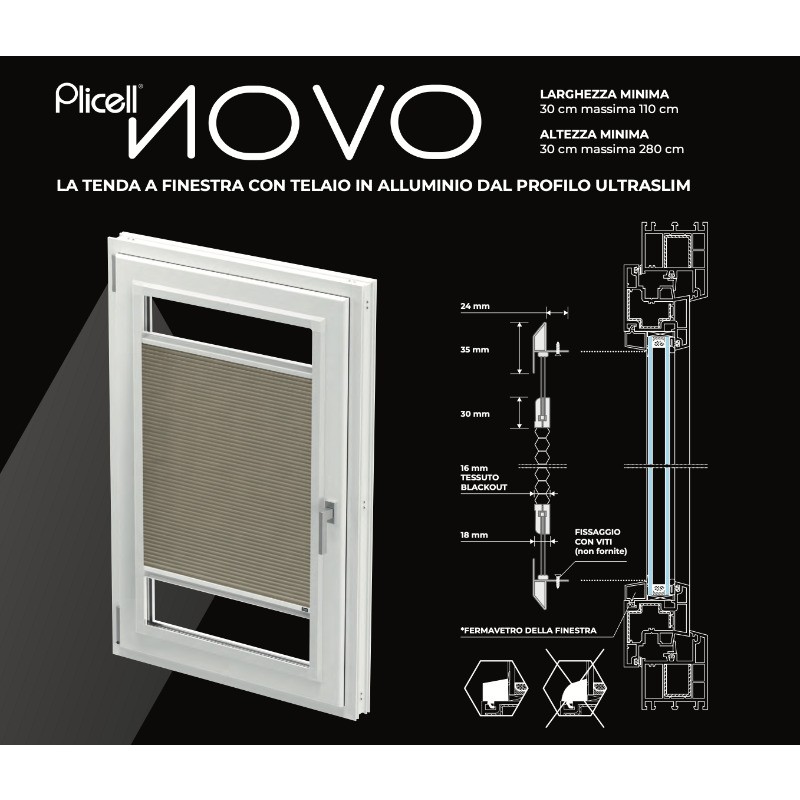 Plicell Novo Plissee Fenstervorhang 16 mm mit Aluminiumrahmen