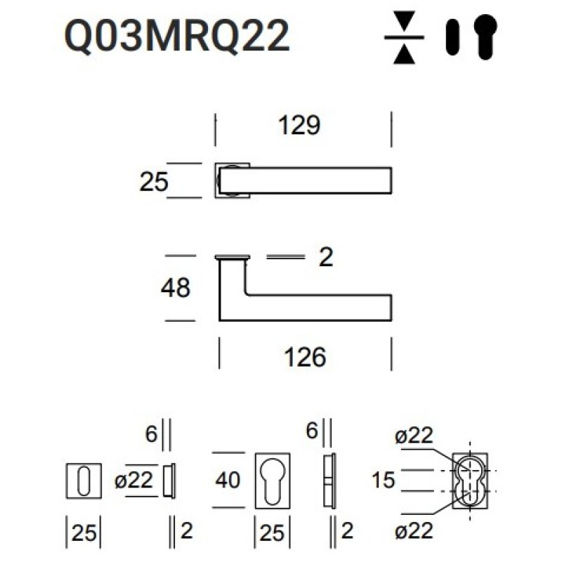 Reguitti Genève Q03 Minimal Q22 Türgriff Edelstahl