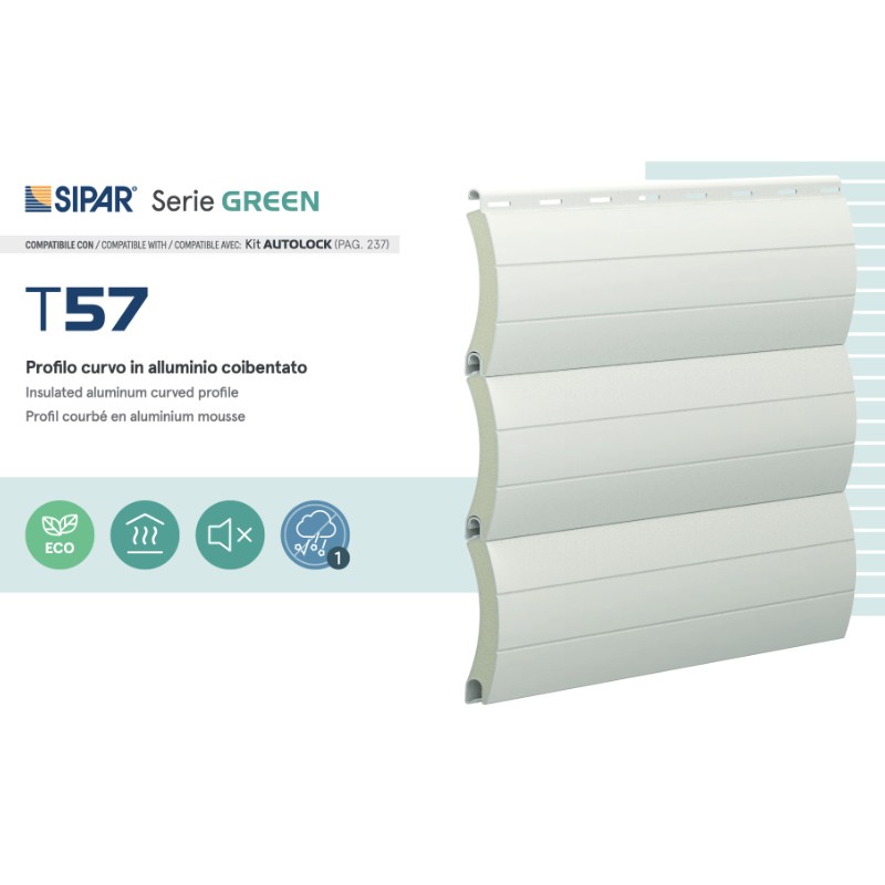 Isolierter Aluminium-Rollladen Sipar T57 gebogenes Profil 12,8 x 55 mm