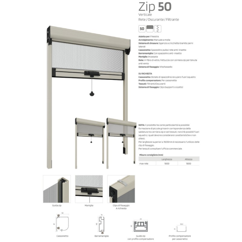 Vertikales Insektenschutz-Moskitonetz Officine Rami mit Führungen Zip 50